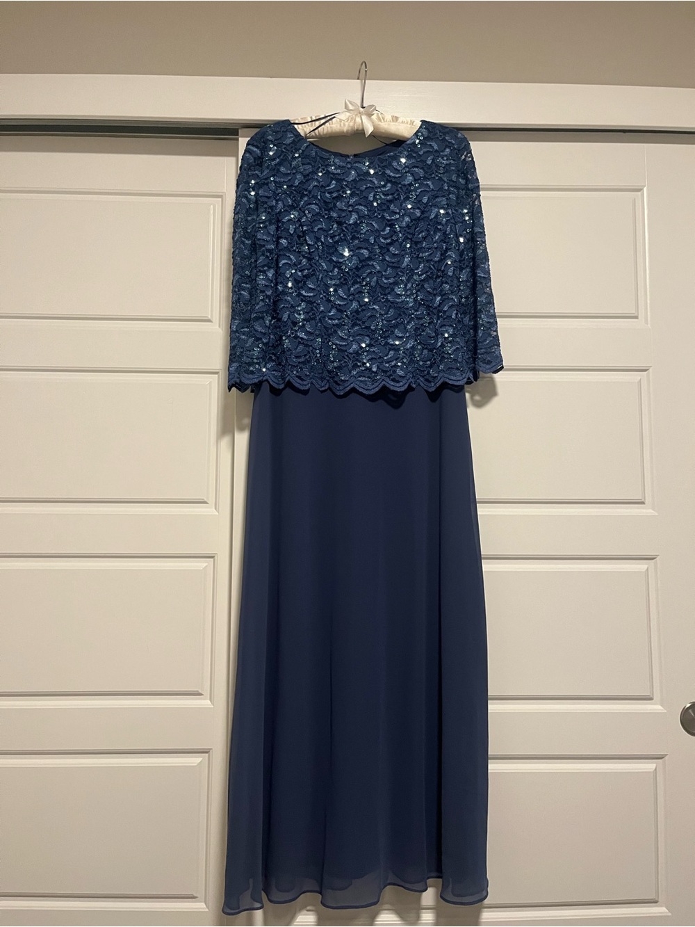 Alex Evenings Navy Blue Lace Sequin Overlay Girls' Dress